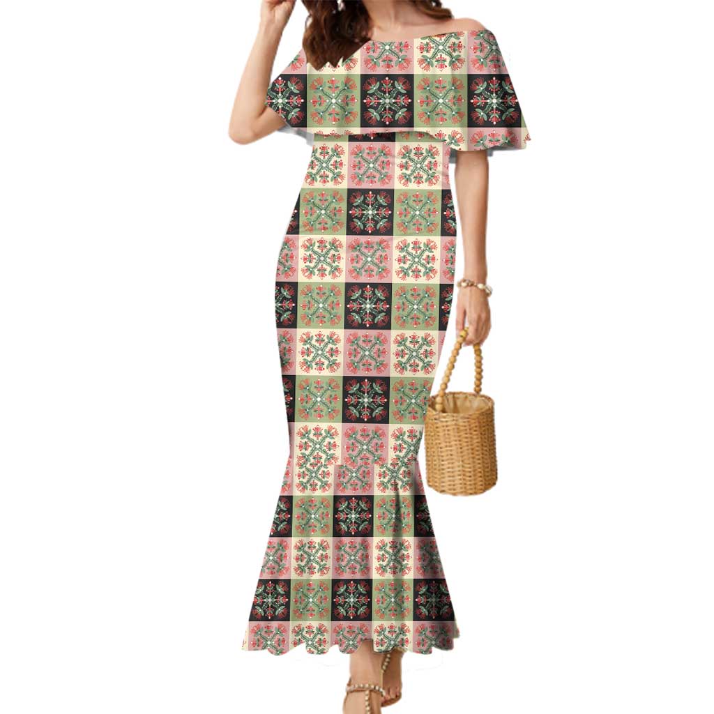 Seamless Pattern Pikake Lei Family Matching Mermaid Dress and Hawaiian Shirt Floral Squares Pikake - Polynesian Pride