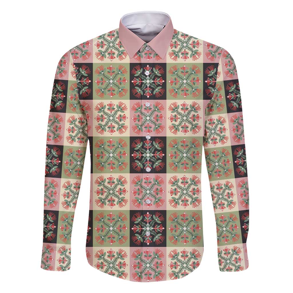 Seamless Pattern Pikake Lei Family Matching Short Sleeve Bodycon Dress and Hawaiian Shirt Floral Squares Pikake LT9 Dad's Shirt - Long Sleeve Pink - Polynesian Pride