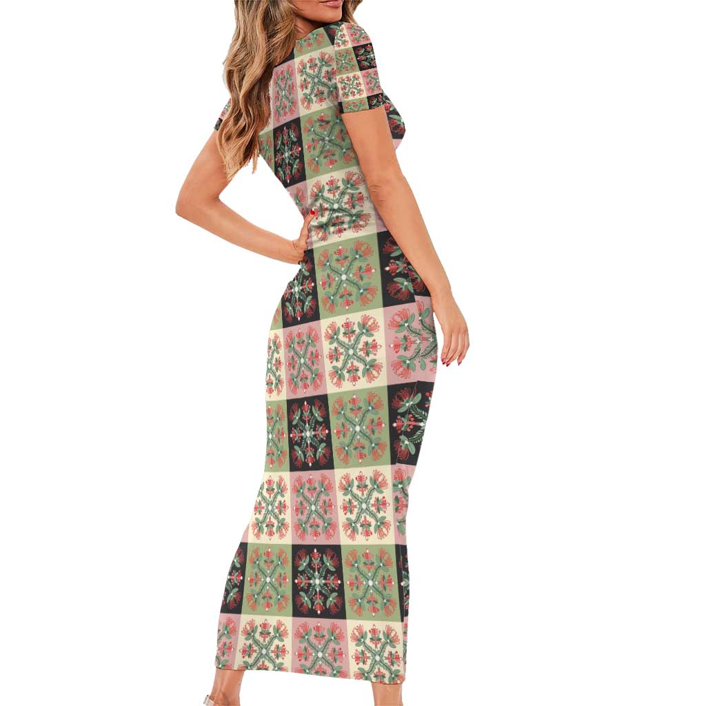 Seamless Pattern Pikake Lei Family Matching Short Sleeve Bodycon Dress and Hawaiian Shirt Floral Squares Pikake LT9 - Polynesian Pride
