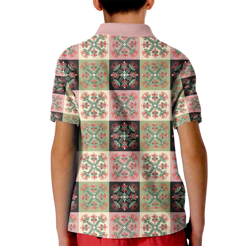 Seamless Pattern Pikake Lei Kid Polo Shirt Floral Squares Pikake - Polynesian Pride