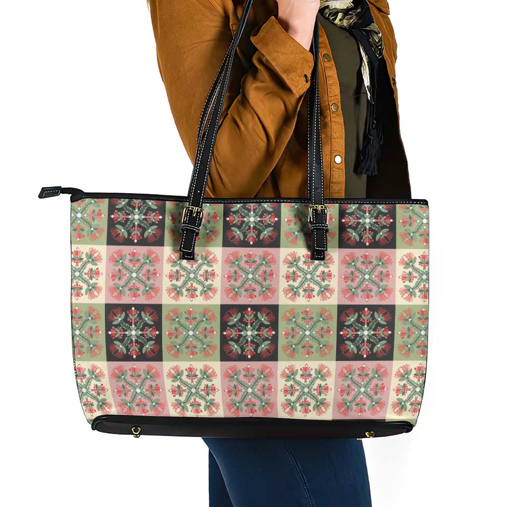 Seamless Pattern Pikake Lei Leather Tote Bag Floral Squares Pikake - Polynesian Pride