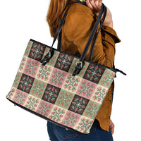 Seamless Pattern Pikake Lei Leather Tote Bag Floral Squares Pikake - Polynesian Pride