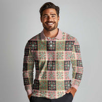 Seamless Pattern Pikake Lei Long Sleeve Polo Shirt Floral Squares Pikake - Polynesian Pride