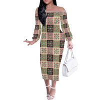 Seamless Pattern Pikake Lei Off The Shoulder Long Sleeve Dress Floral Squares Pikake - Polynesian Pride