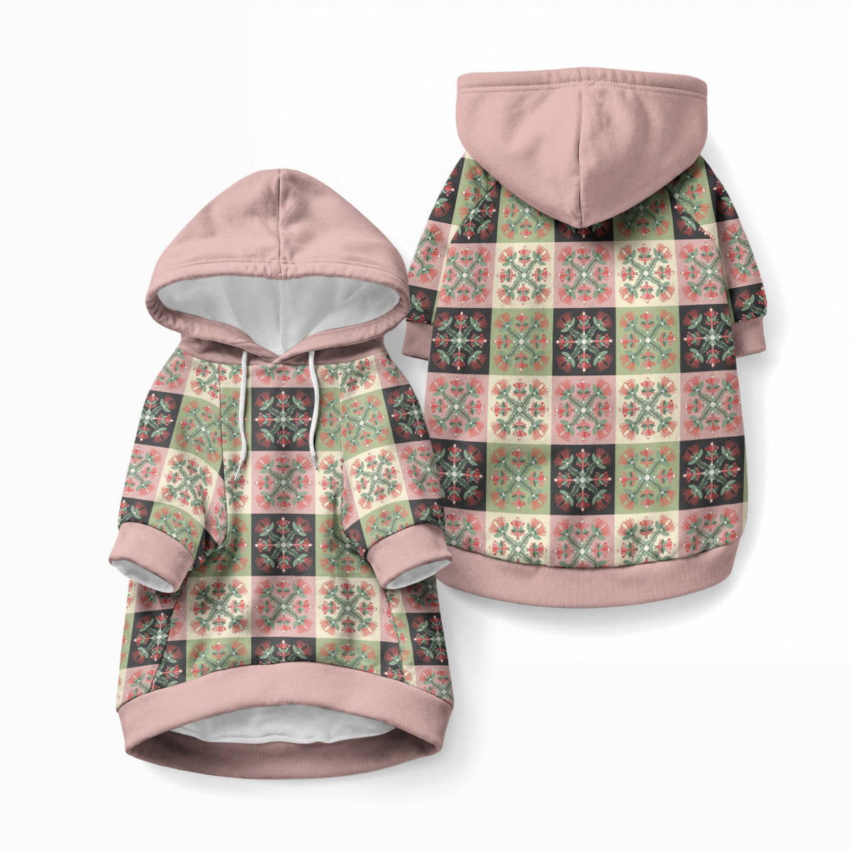 Seamless Pattern Pikake Lei Pet Hoodie Floral Squares Pikake LT9 Pullover Pink - Polynesian Pride