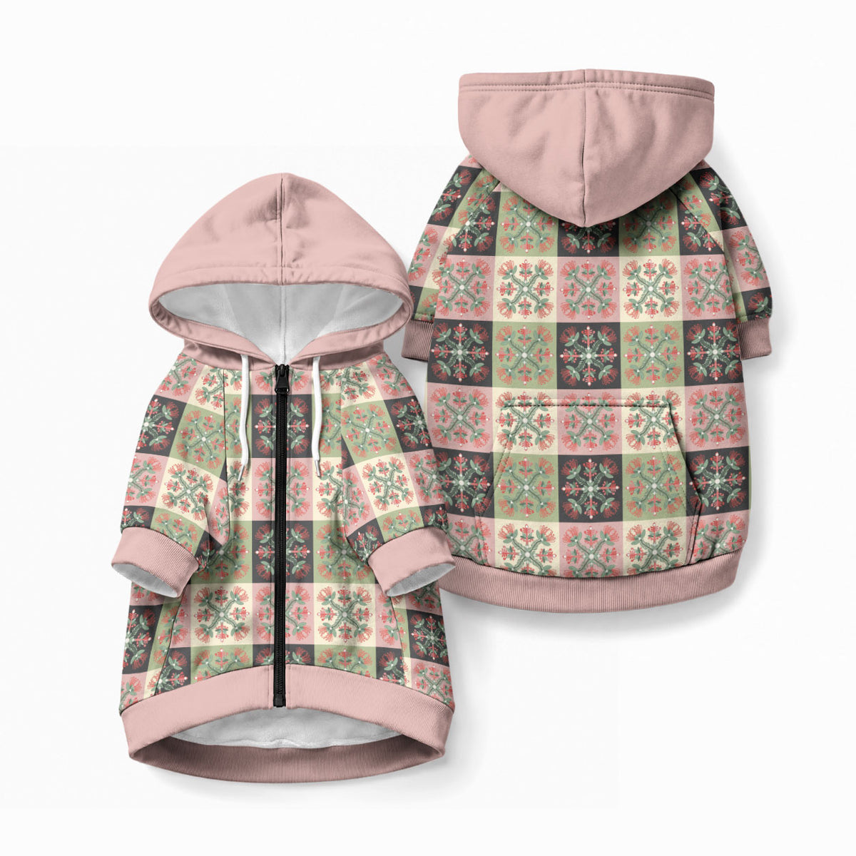 Seamless Pattern Pikake Lei Pet Hoodie Floral Squares Pikake LT9 Zip-up Pink - Polynesian Pride