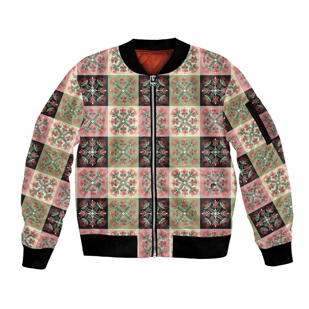 Seamless Pattern Pikake Lei Sleeve Zip Bomber Jacket Floral Squares Pikake - Polynesian Pride