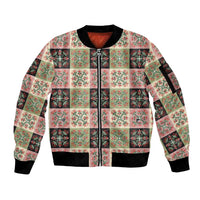 Seamless Pattern Pikake Lei Sleeve Zip Bomber Jacket Floral Squares Pikake - Polynesian Pride