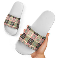 Seamless Pattern Pikake Lei Slide Sandals Floral Squares Pikake - Polynesian Pride