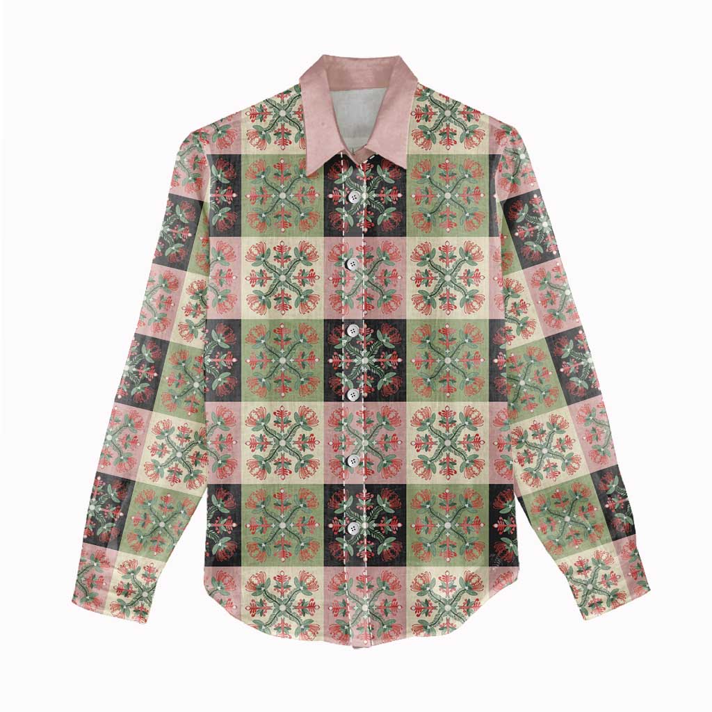 Seamless Pattern Pikake Lei Women Casual Shirt Floral Squares Pikake - Polynesian Pride