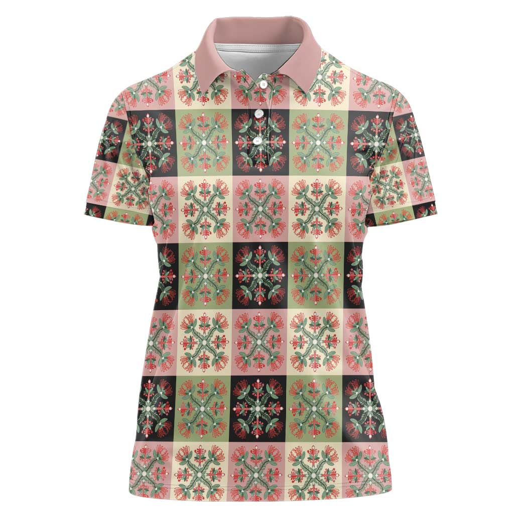 Seamless Pattern Pikake Lei Women Polo Shirt Floral Squares Pikake - Polynesian Pride