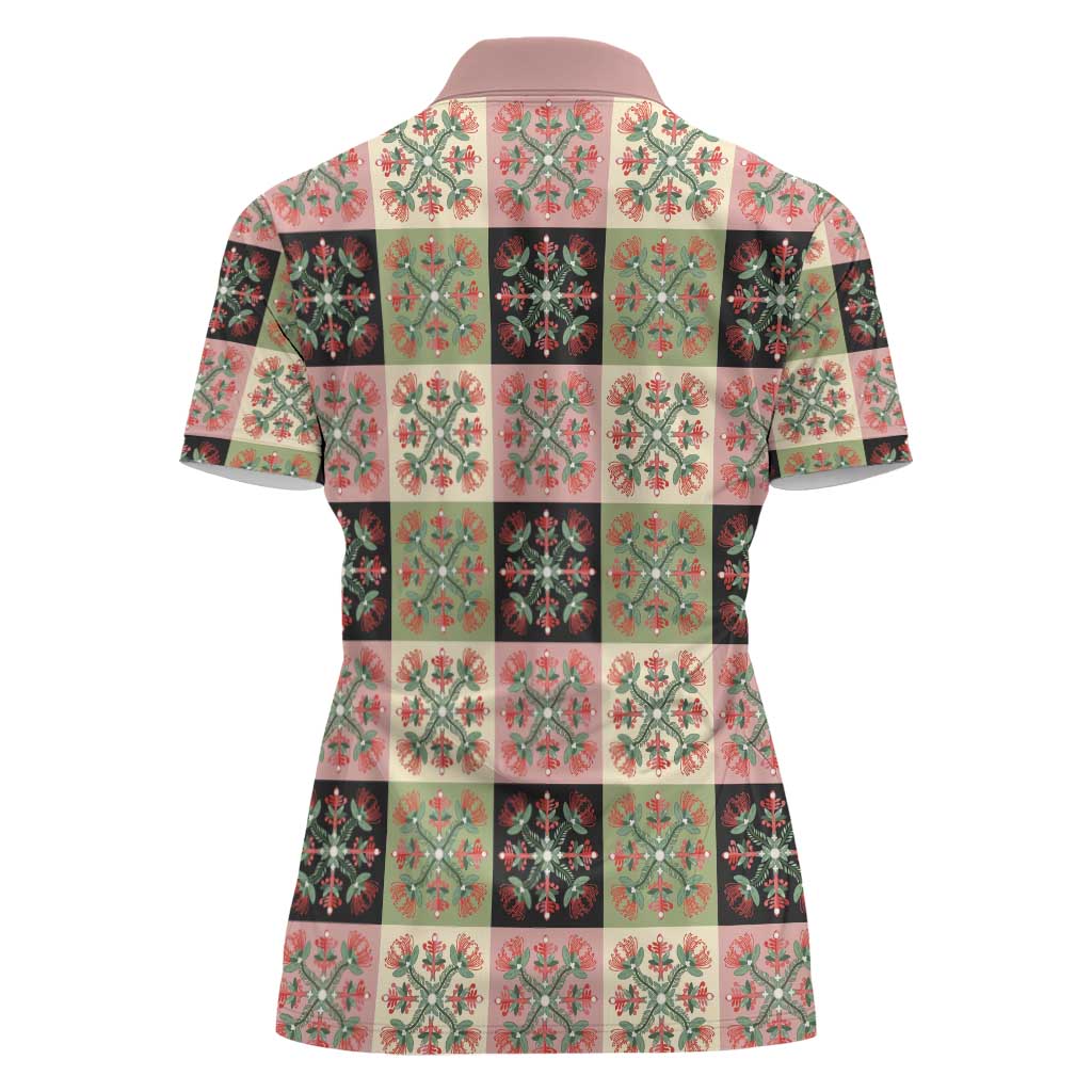 Seamless Pattern Pikake Lei Women Polo Shirt Floral Squares Pikake - Polynesian Pride