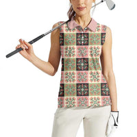 Seamless Pattern Pikake Lei Women Sleeveless Polo Shirt Floral Squares Pikake - Polynesian Pride