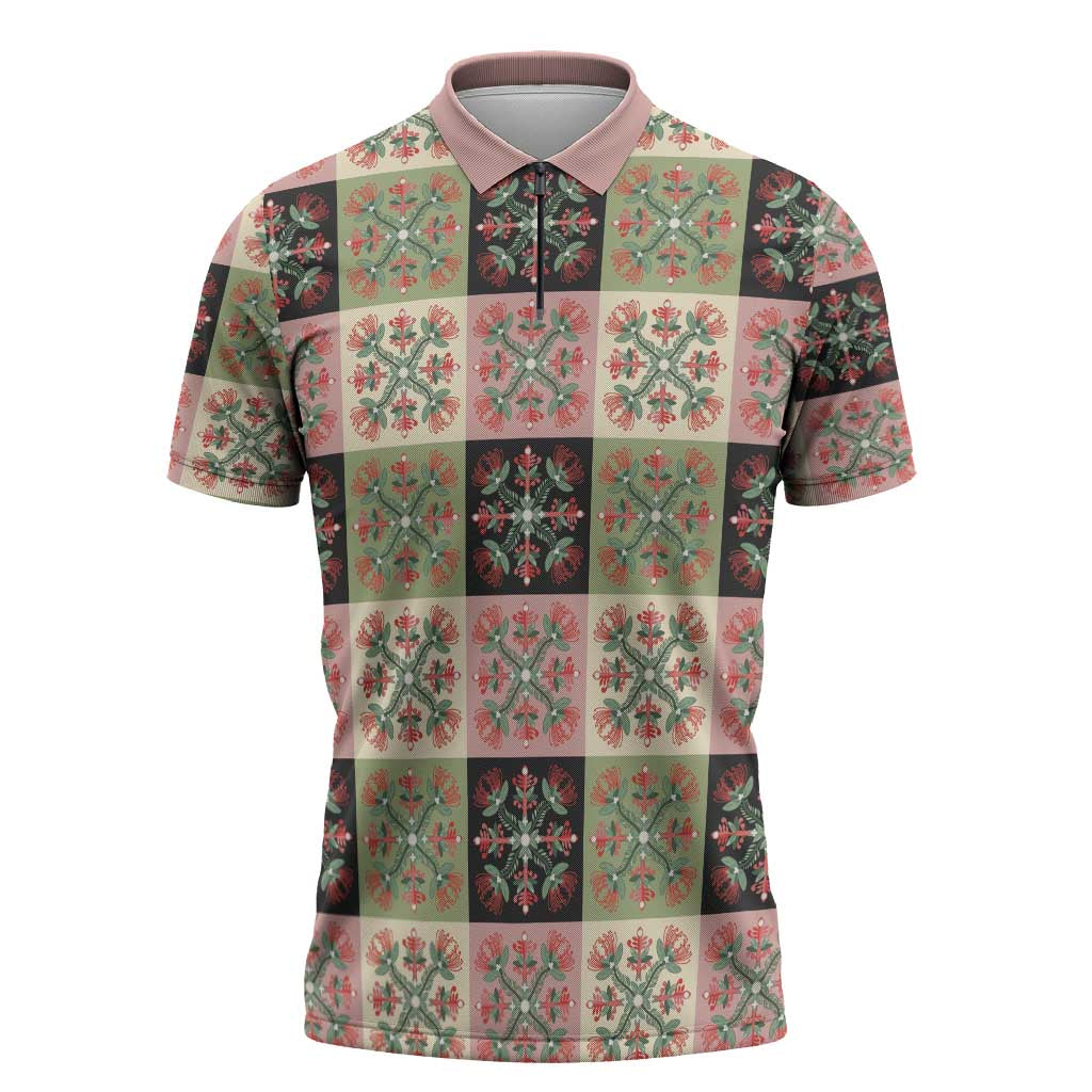 Seamless Pattern Pikake Lei Zipper Polo Shirt Floral Squares Pikake - Polynesian Pride
