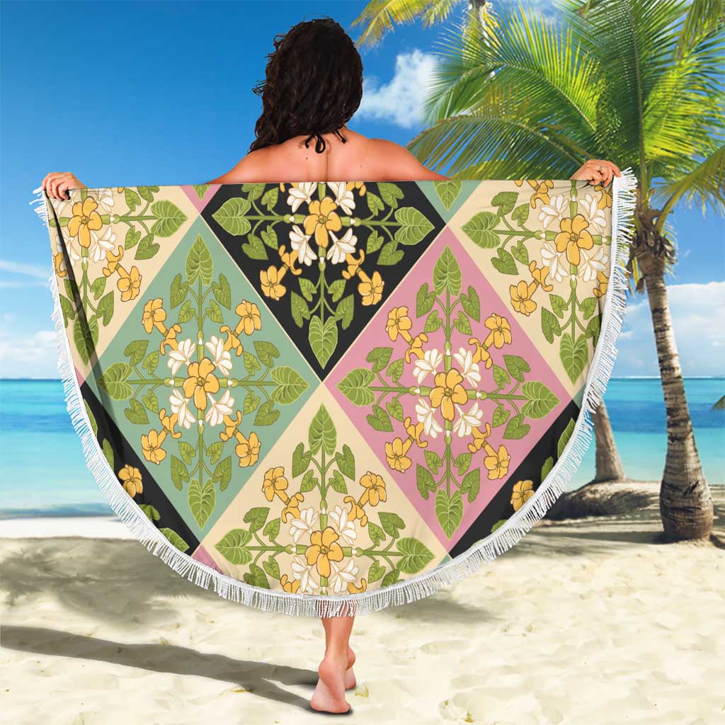 Seamless Pattern Puakenikeni and Kalo Beach Blanket - Polynesian Pride
