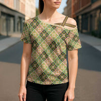 Seamless Pattern Puakenikeni and Kalo Cross Shoulder Shirt - Polynesian Pride