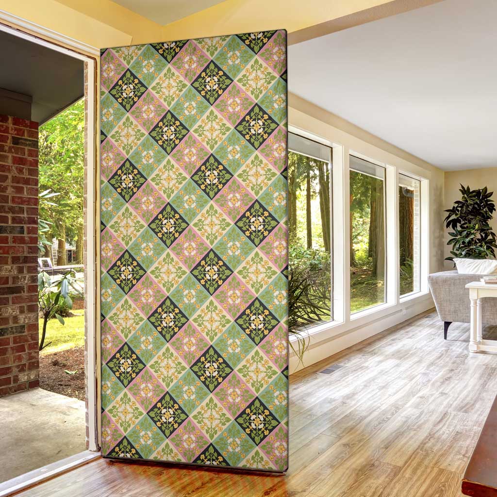 Seamless Pattern Puakenikeni and Kalo Door Cover - Polynesian Pride