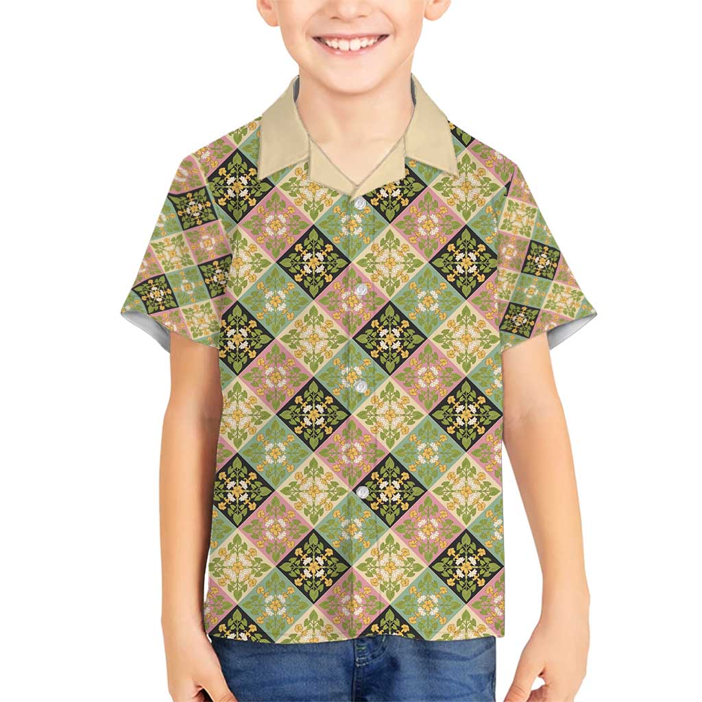 Seamless Pattern Puakenikeni and Kalo Family Matching Long Sleeve Bodycon Dress and Hawaiian Shirt LT9 Son's Shirt Beige - Polynesian Pride