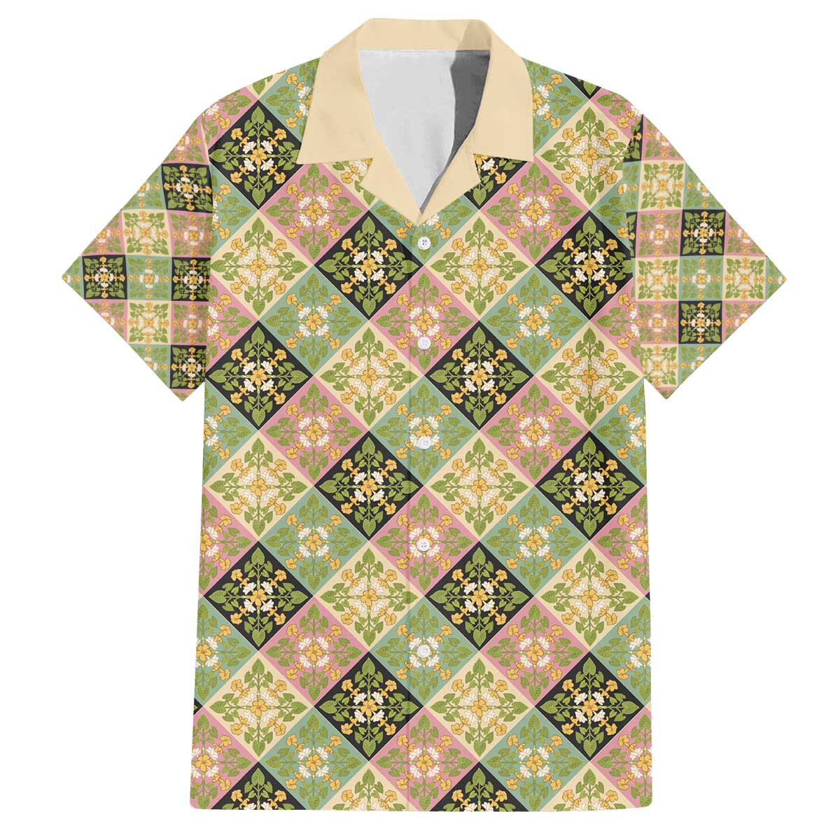 Seamless Pattern Puakenikeni and Kalo Family Matching Off The Shoulder Long Sleeve Dress and Hawaiian Shirt - Polynesian Pride