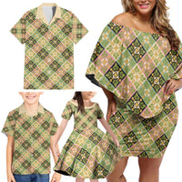 Seamless Pattern Puakenikeni and Kalo Family Matching Off Shoulder Short Dress and Hawaiian Shirt - Polynesian Pride