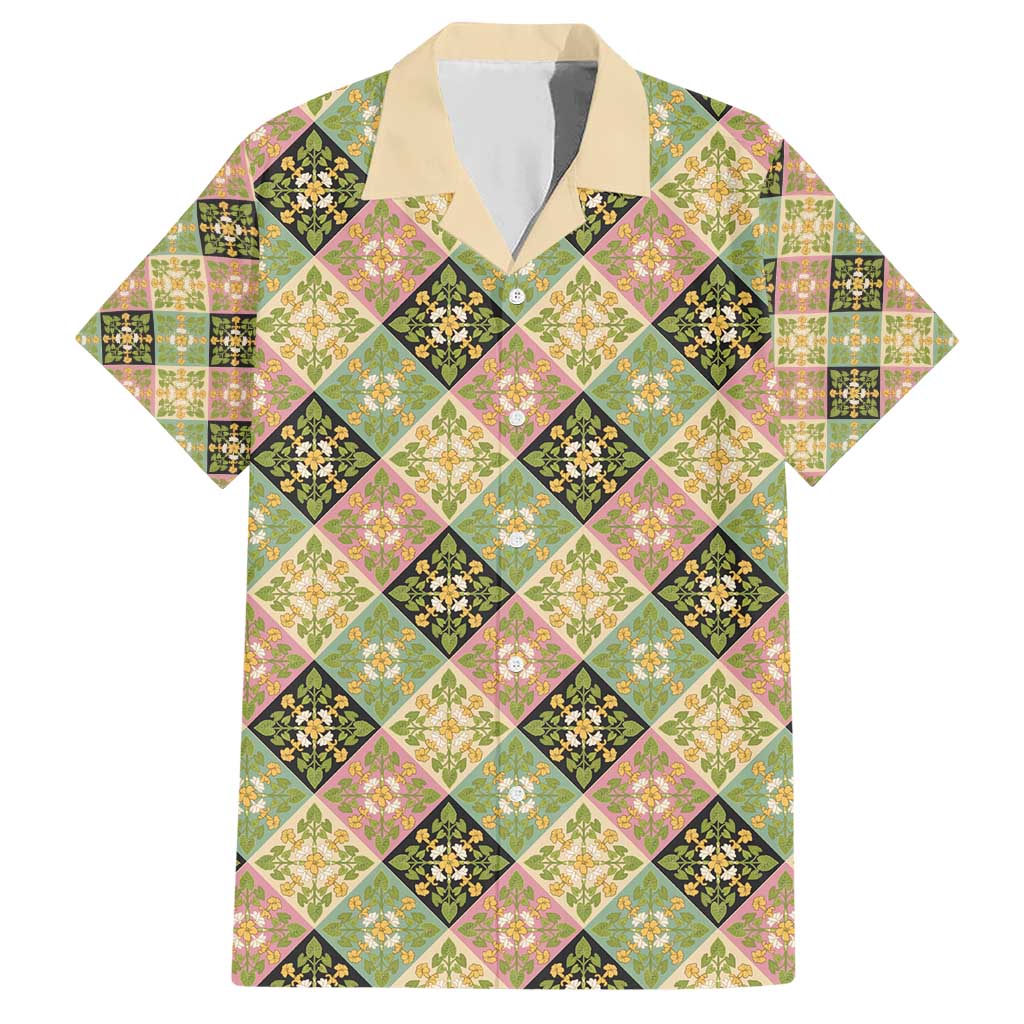 Seamless Pattern Puakenikeni and Kalo Family Matching Short Sleeve Bodycon Dress and Hawaiian Shirt LT9 Dad's Shirt - Short Sleeve Beige - Polynesian Pride