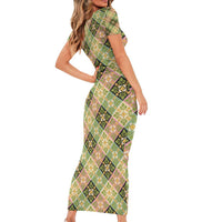 Seamless Pattern Puakenikeni and Kalo Family Matching Short Sleeve Bodycon Dress and Hawaiian Shirt LT9 - Polynesian Pride
