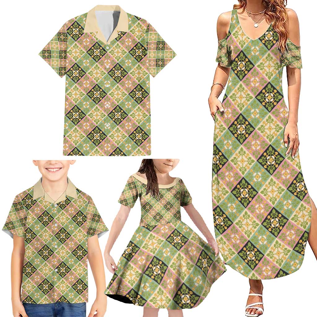 Seamless Pattern Puakenikeni and Kalo Family Matching Summer Maxi Dress and Hawaiian Shirt - Polynesian Pride