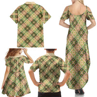 Seamless Pattern Puakenikeni and Kalo Family Matching Summer Maxi Dress and Hawaiian Shirt - Polynesian Pride