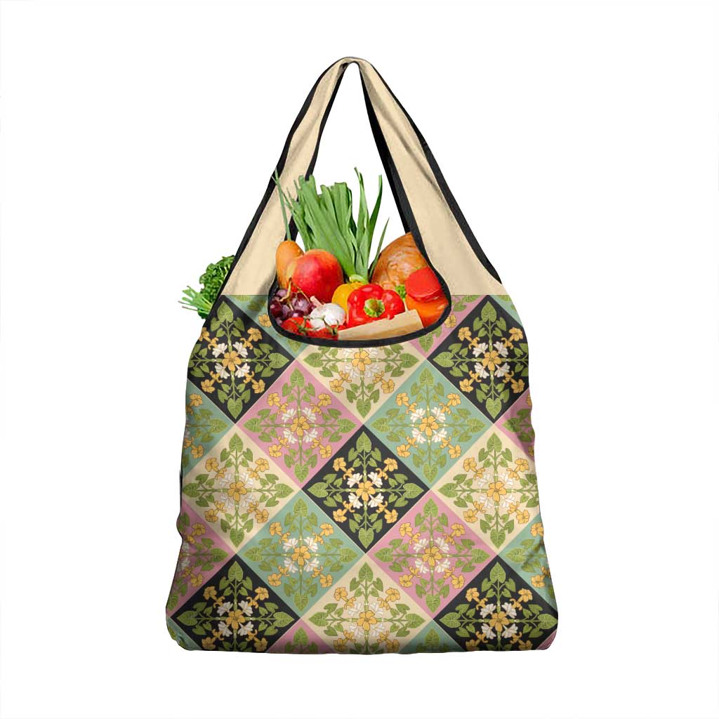 Seamless Pattern Puakenikeni and Kalo Grocery Bag - Polynesian Pride