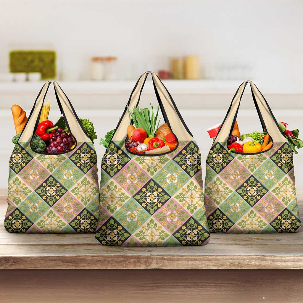 Seamless Pattern Puakenikeni and Kalo Grocery Bag - Polynesian Pride