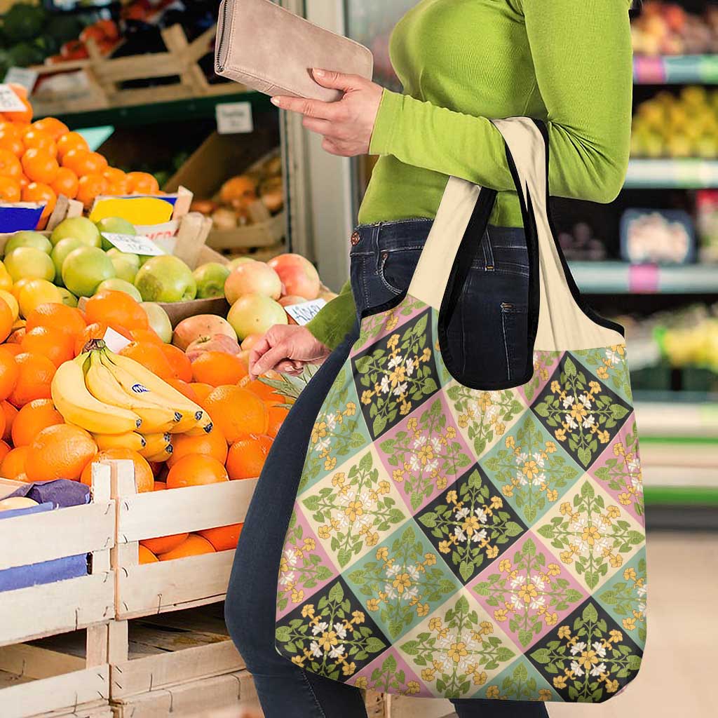 Seamless Pattern Puakenikeni and Kalo Grocery Bag - Polynesian Pride