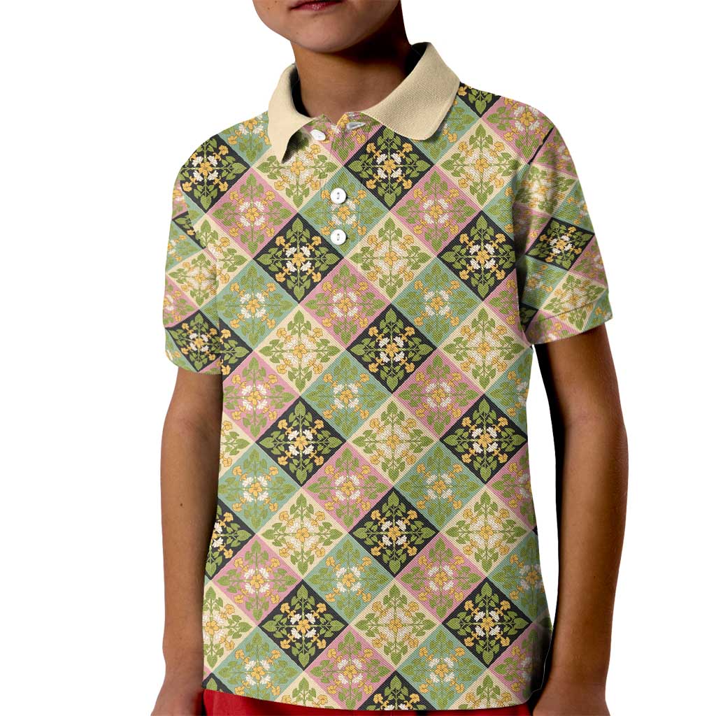 Seamless Pattern Puakenikeni and Kalo Kid Polo Shirt - Polynesian Pride