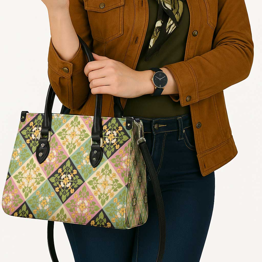 Seamless Pattern Puakenikeni and Kalo Leather Bag - Polynesian Pride