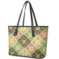 Seamless Pattern Puakenikeni and Kalo Leather Tote Bag - Polynesian Pride