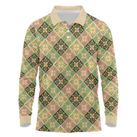 Seamless Pattern Puakenikeni and Kalo Long Sleeve Polo Shirt - Polynesian Pride