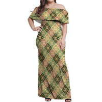 Seamless Pattern Puakenikeni and Kalo Off Shoulder Maxi Dress - Polynesian Pride