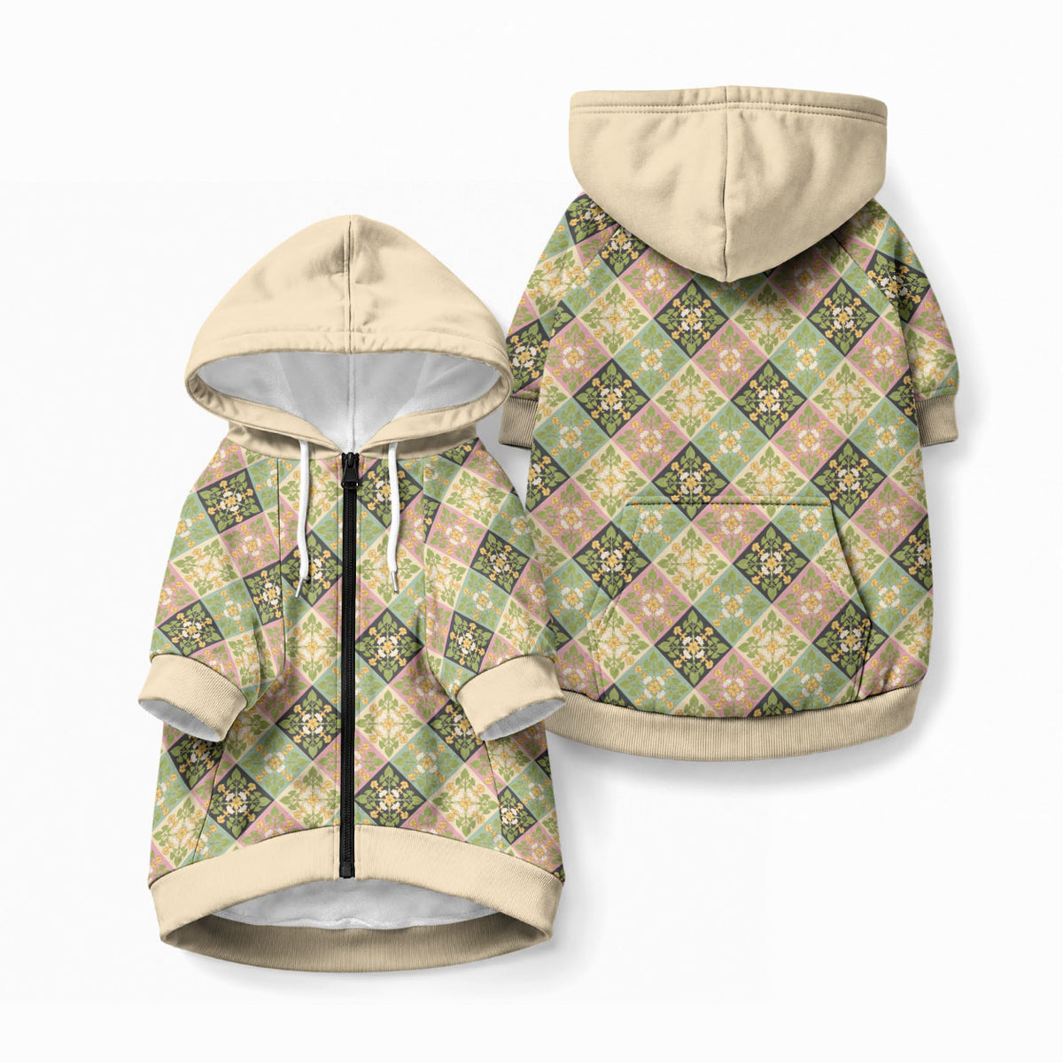 Seamless Pattern Puakenikeni and Kalo Pet Hoodie LT9 Zip-up Beige - Polynesian Pride