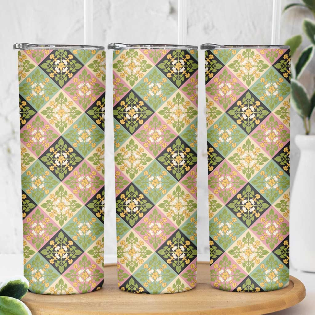 Seamless Pattern Puakenikeni and Kalo Skinny Tumbler - Polynesian Pride
