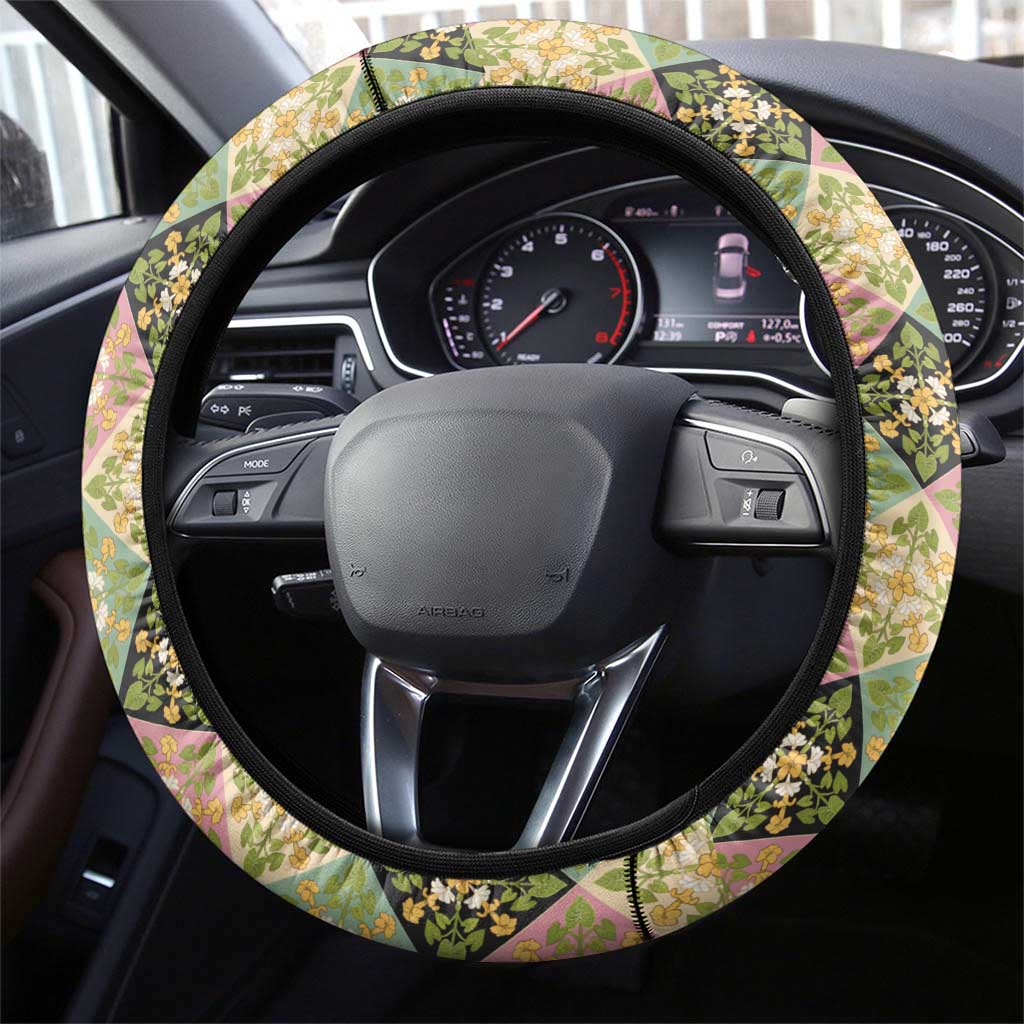 Seamless Pattern Puakenikeni and Kalo Steering Wheel Cover - Polynesian Pride