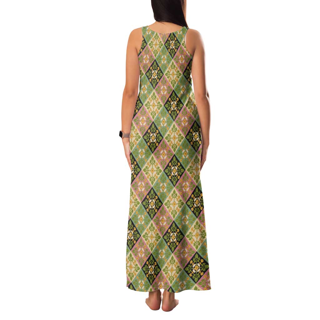 Seamless Pattern Puakenikeni and Kalo Tank Maxi Dress - Polynesian Pride