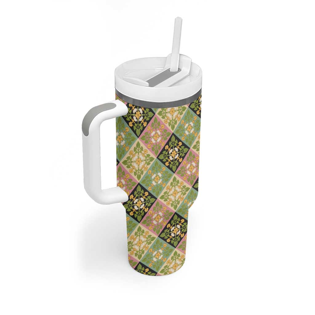 Seamless Pattern Puakenikeni and Kalo Tumbler With Handle - Polynesian Pride