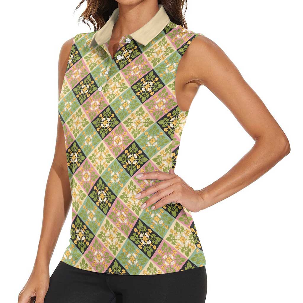 Seamless Pattern Puakenikeni and Kalo Women Sleeveless Polo Shirt - Polynesian Pride