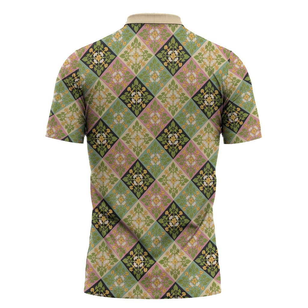Seamless Pattern Puakenikeni and Kalo Zipper Polo Shirt - Polynesian Pride