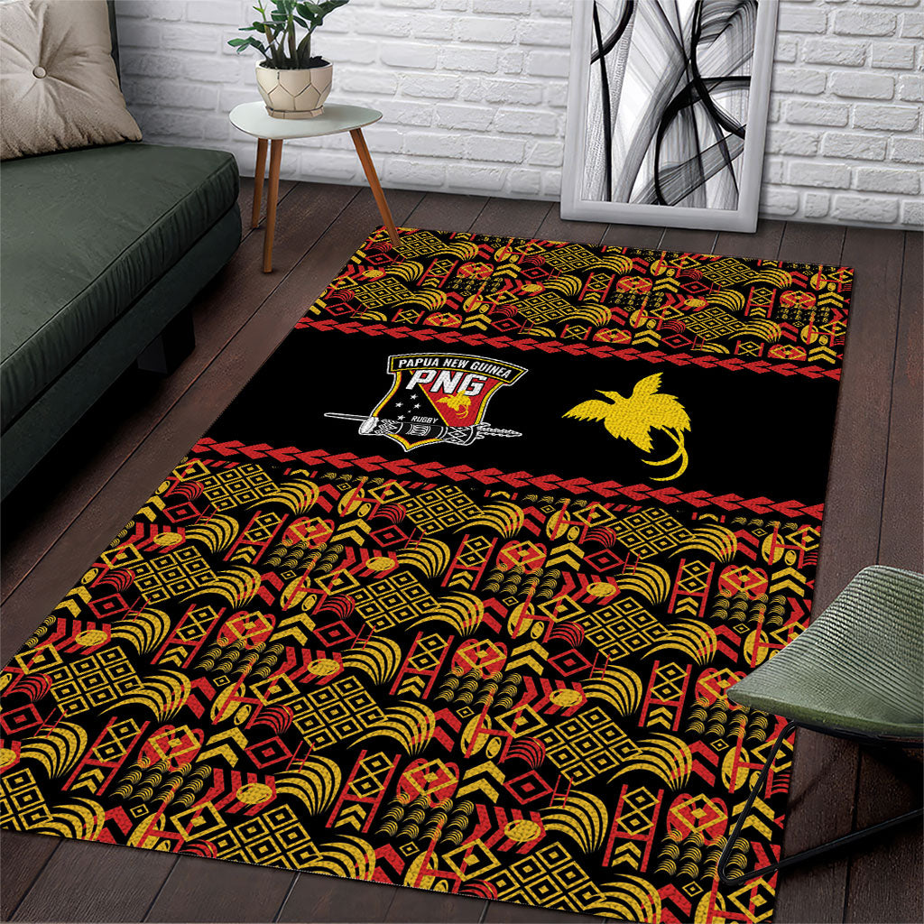 Papua New Guinea Kumuls Area Rug Bird of Paradise Black Version