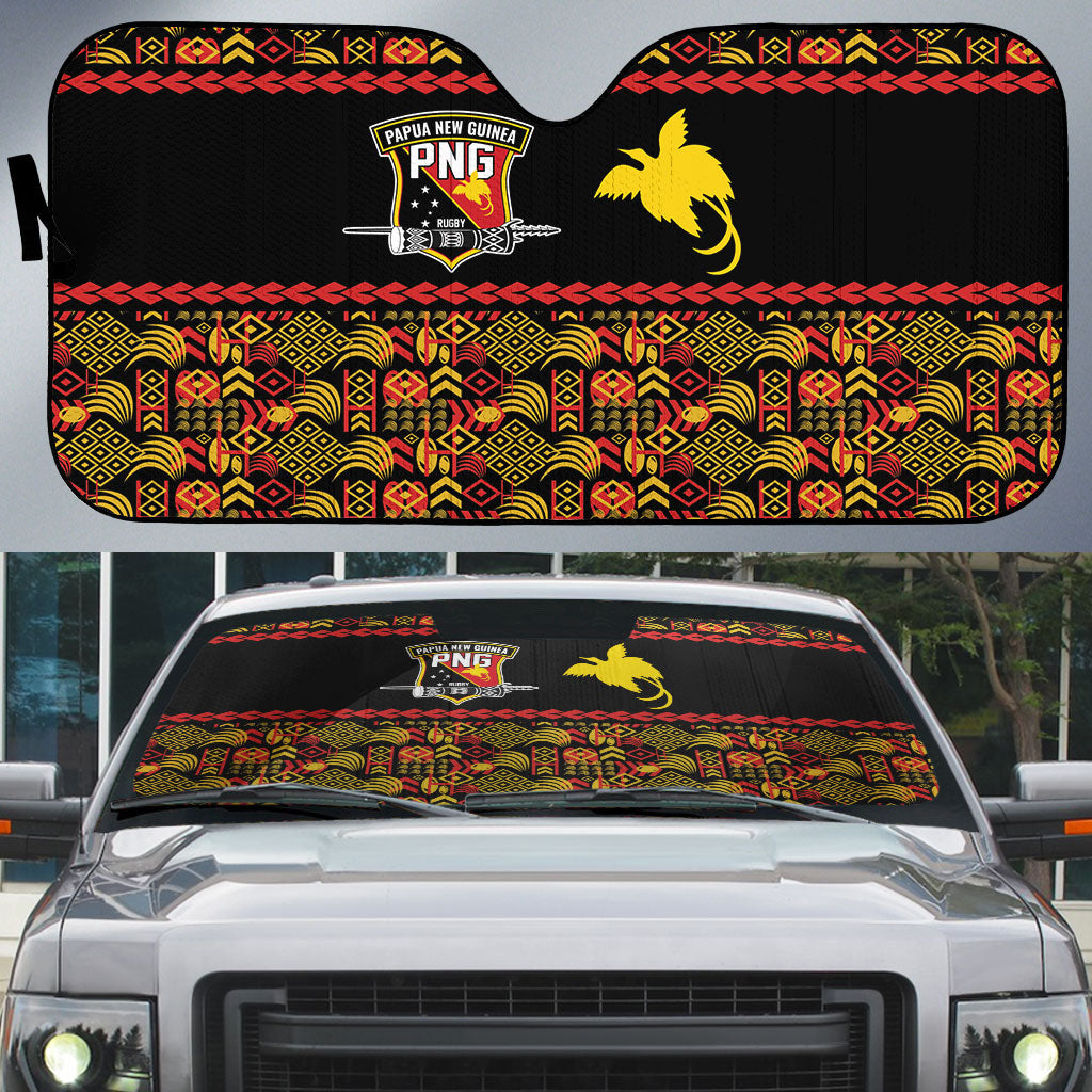 Papua New Guinea Kumuls Auto Sun Shade Bird of Paradise Black Version LT9 Black - Polynesian Pride