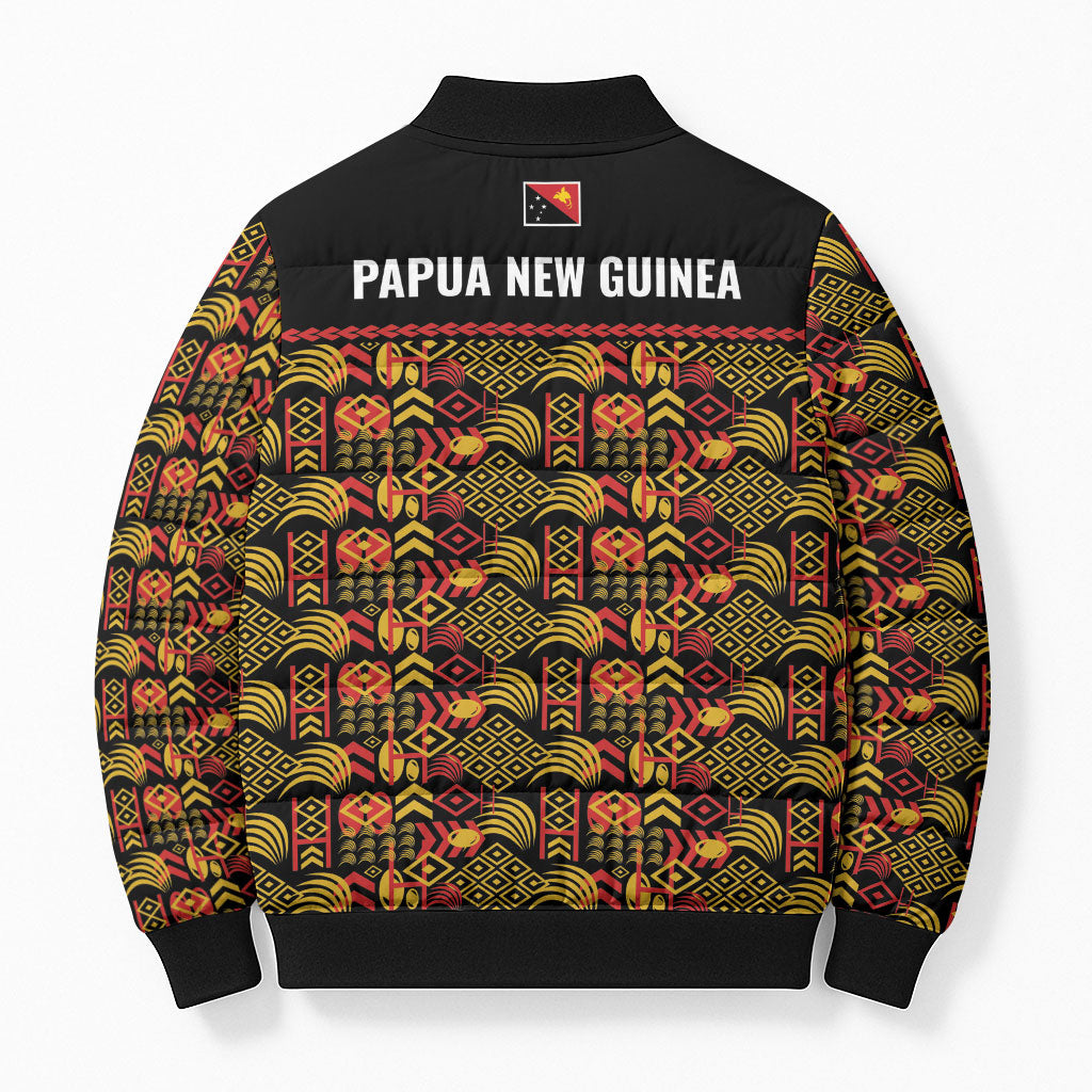 Papua New Guinea Kumuls Bomber Puffer Jacket Bird of Paradise Black Version LT9 - Polynesian Pride