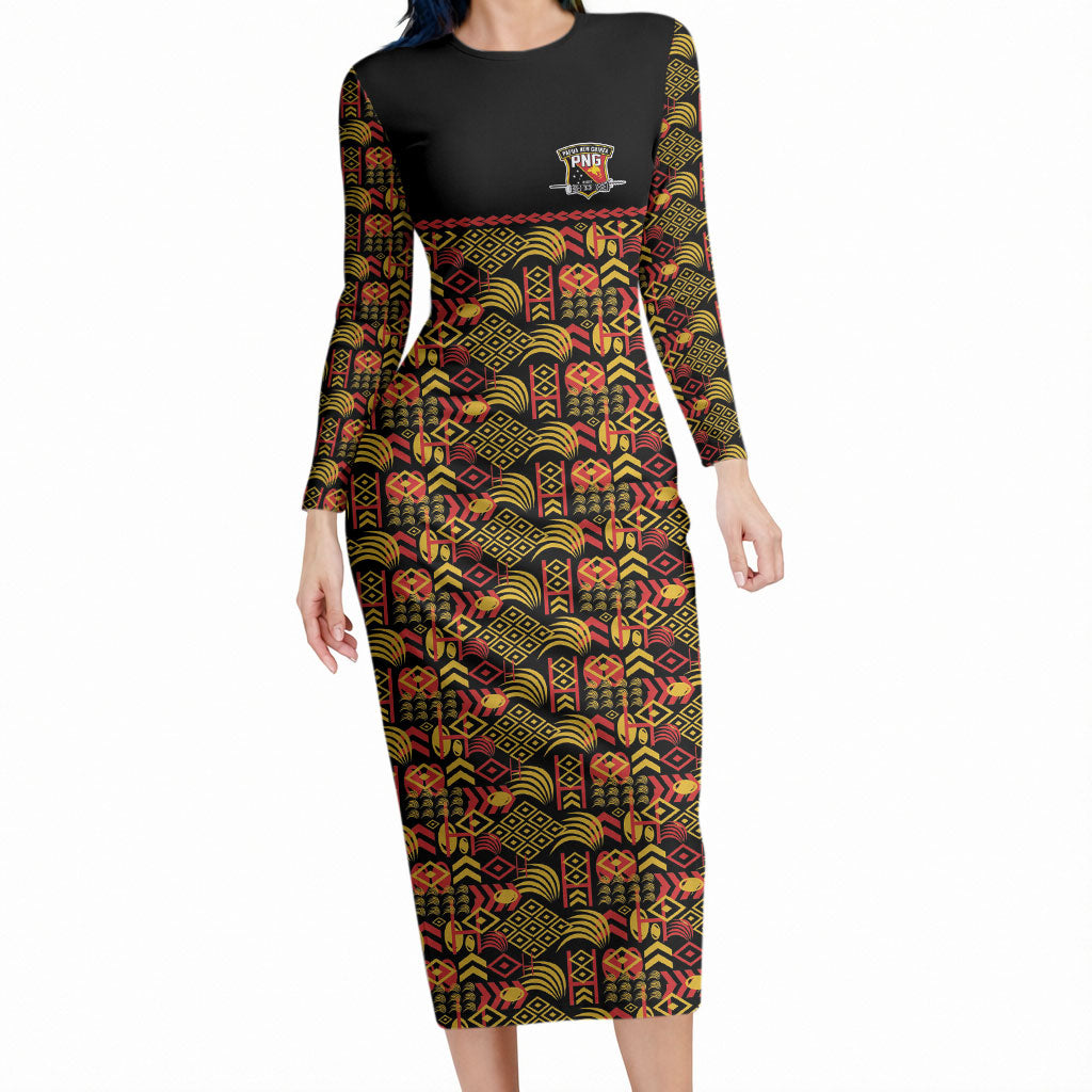 Papua New Guinea Kumuls Long Sleeve Bodycon Dress Bird of Paradise Black Version