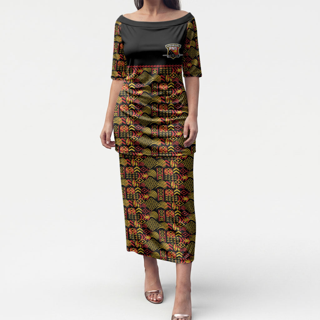 Papua New Guinea Kumuls Puletasi Bird of Paradise Black Version LT9 Long Dress Black - Polynesian Pride