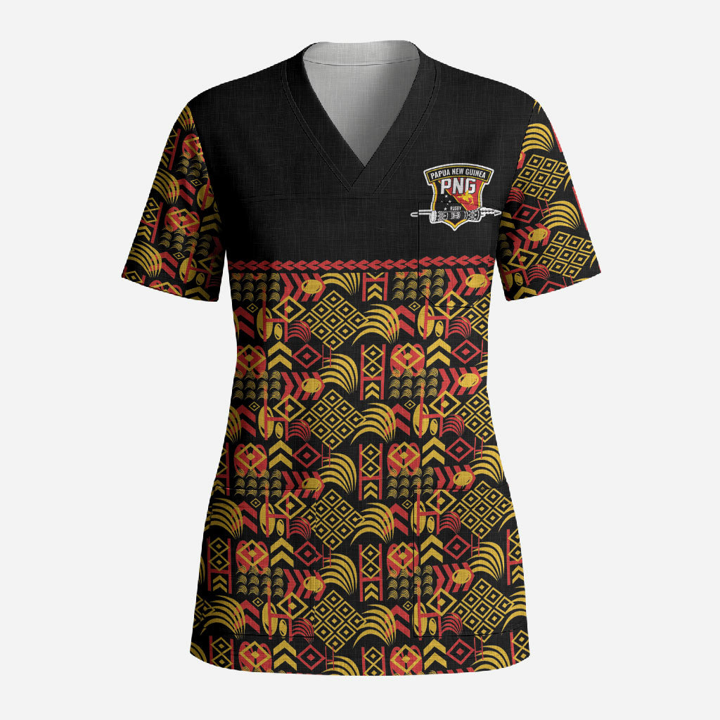 Papua New Guinea Kumuls Scrub Top Bird of Paradise Black Version LT9 Adult Black - Polynesian Pride