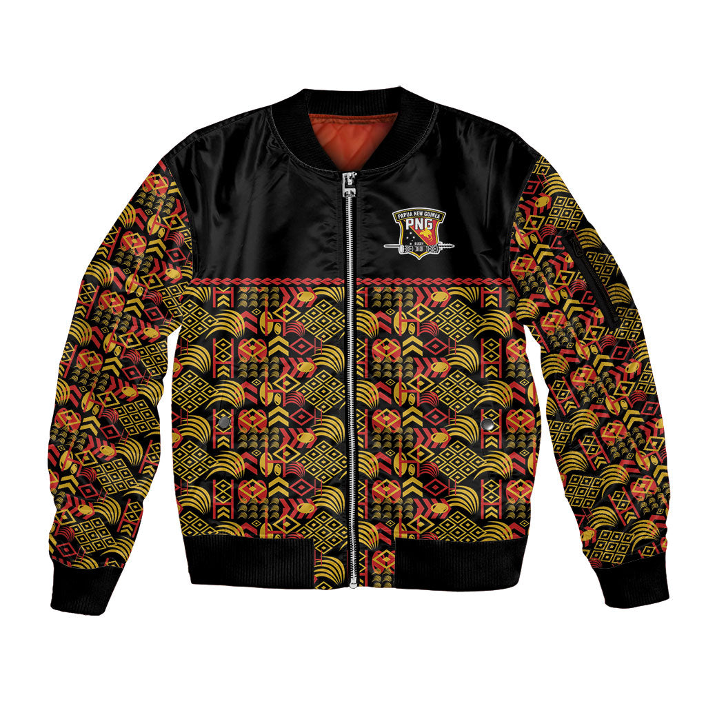 Papua New Guinea Kumuls Sleeve Zip Bomber Jacket Bird of Paradise Black Version LT9 Unisex Black - Polynesian Pride